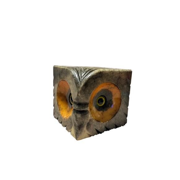 Unbranded Other - Vintage Italian Alabaster Stone Hand-Carved Owl Paperweight Sculpture